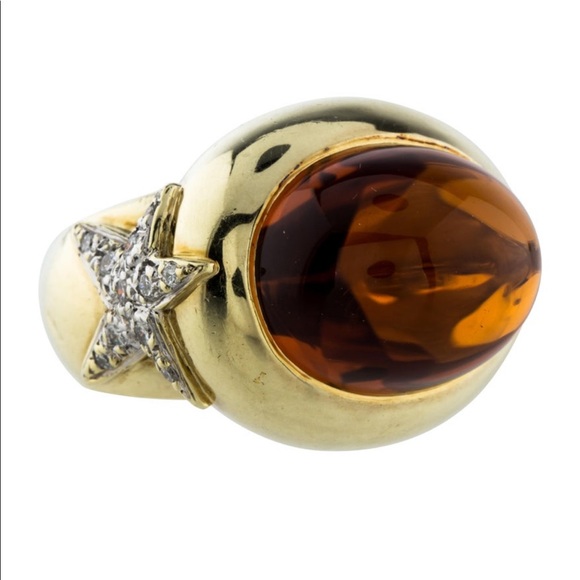 ✨14k Diamond & Cabochon Citrine Ring HEAVY - Picture 1 of 12